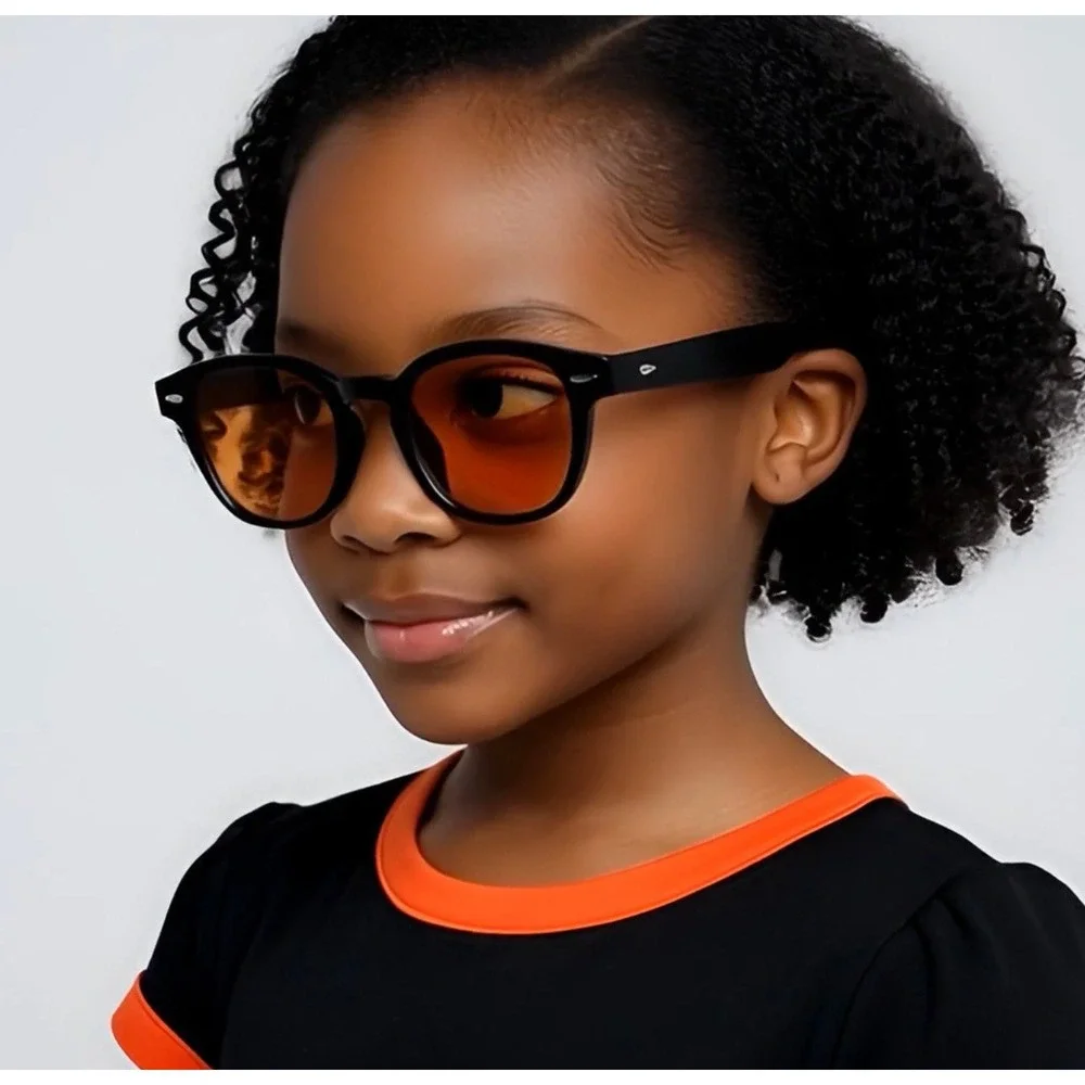 Kids Black Frame Style Sunglasses Red Tinted Lenses Boy Girls Beach UV400 Lentes